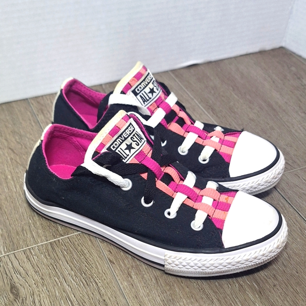 Converse All Star Loopholes OX GS Girls Junior Size 1 Pink Black Grase School